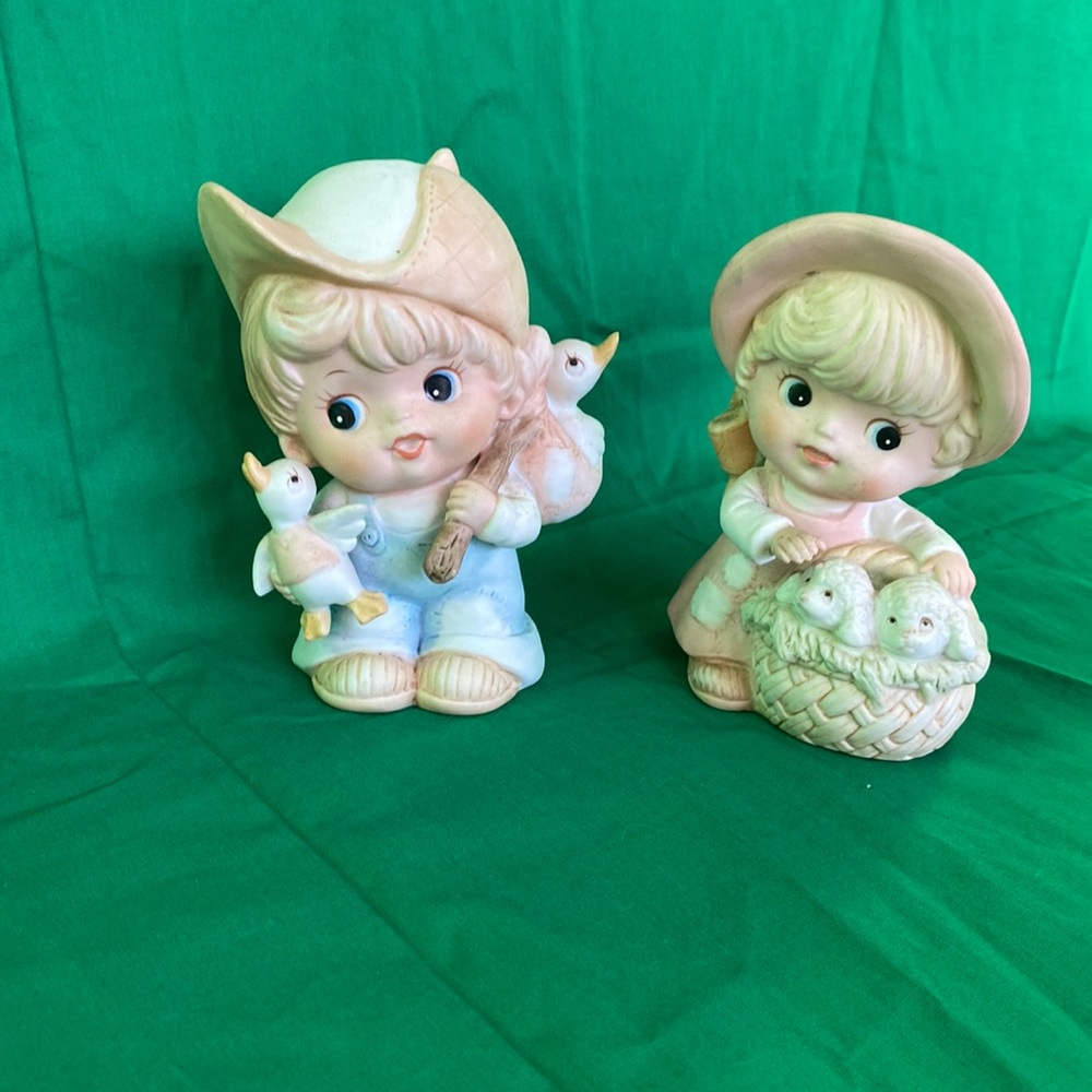 Vintage Homco Home Interior Boy Girl 1418 Ducks Lambs Decor